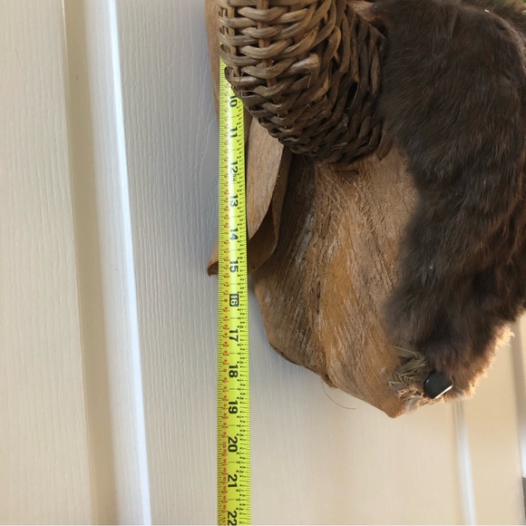 Folk Art Hanging BULL BASKET/PLANTER Made From Wood Wicker Bark Fiber Feathers & - Picture 15 of 16